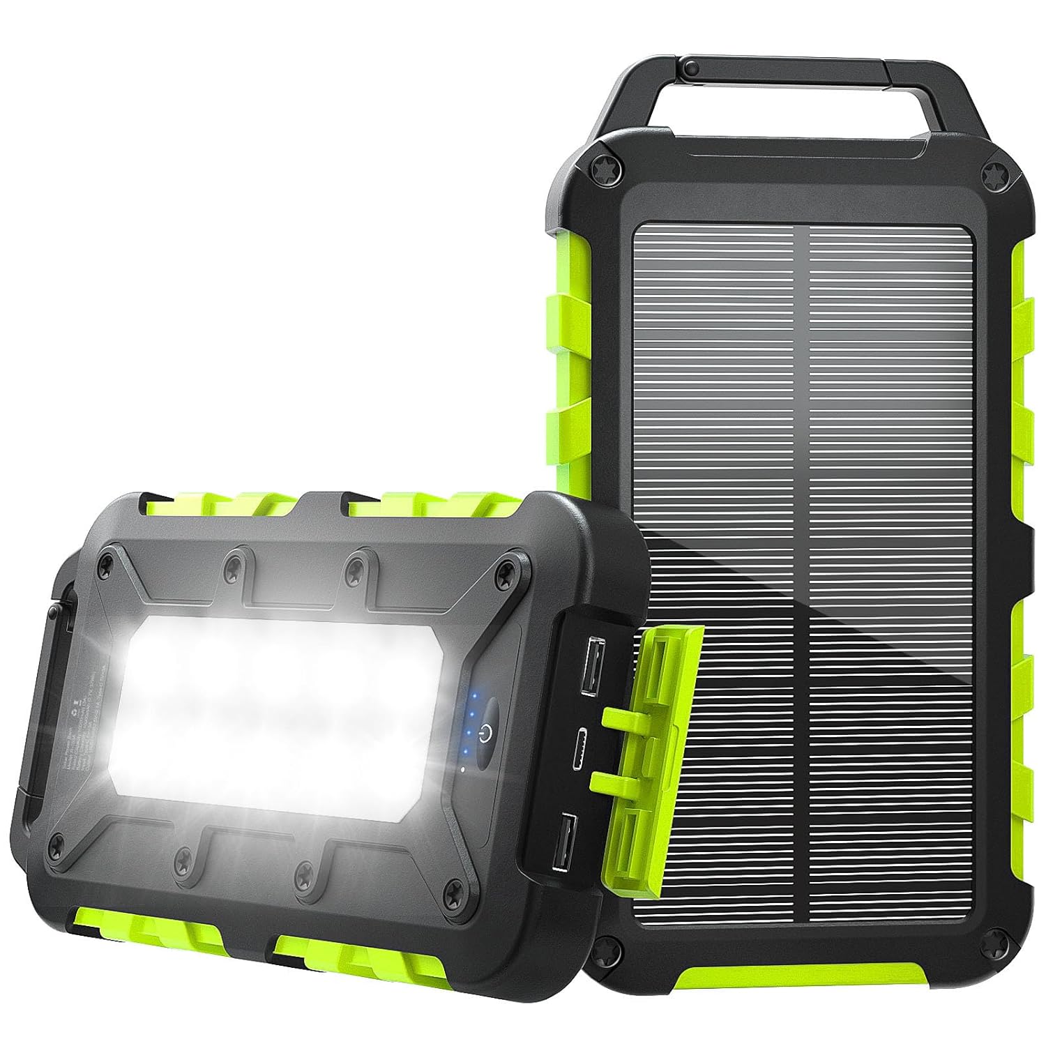 Cargador Solar 10000m Ah Power Bank Solar, Bateria Externa con Carga Rápida 22,5 W Impermeable IPX4 2 Puertos USB + Linterna LED Compatible con Smartphones Tablets Camping y Emergencias Verde