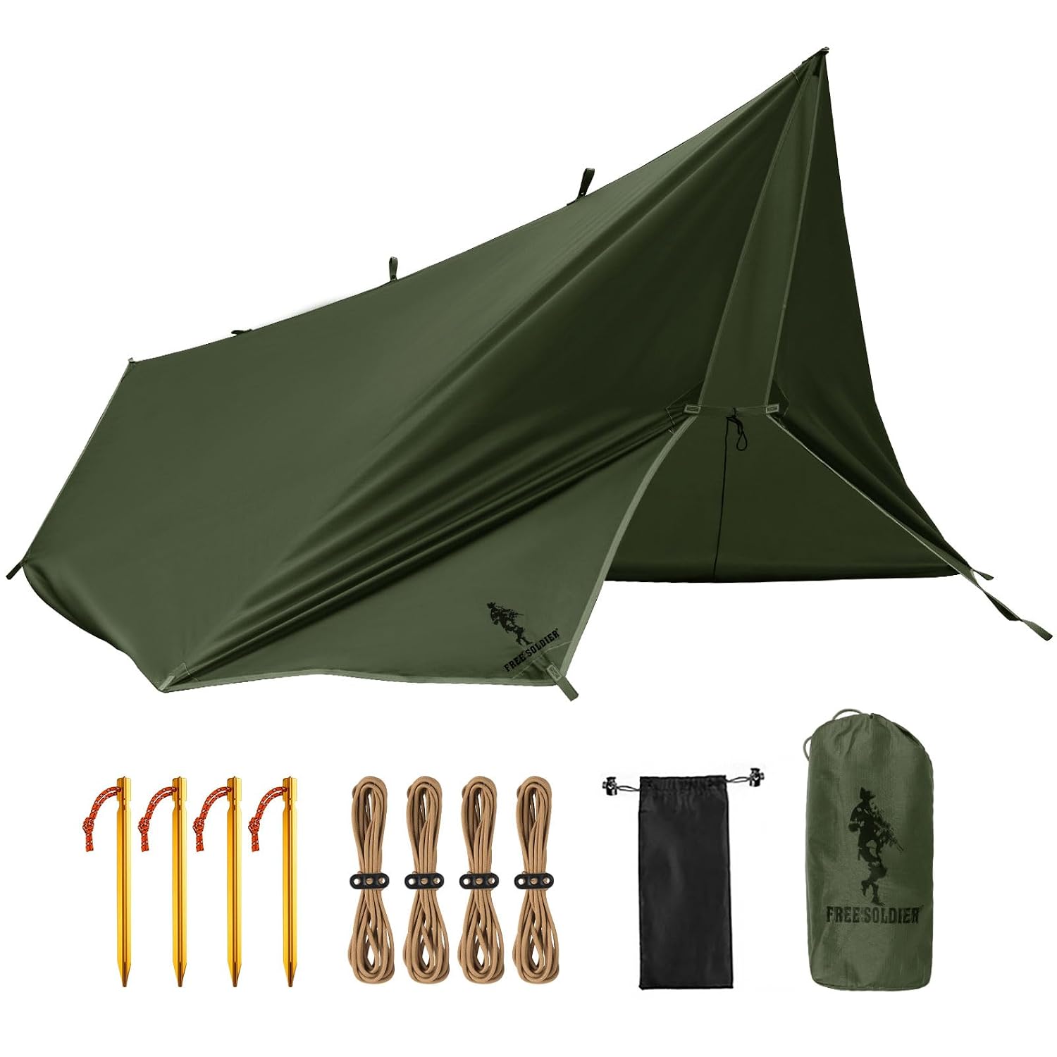 FREE SOLDIER & ADIKING Lona Impermeable de 3 x 3,2 m, Lona Ultraligera, protección UV, para Camping, Senderismo, Actividades al Aire Libre (marrón, Revestimiento Plateado)