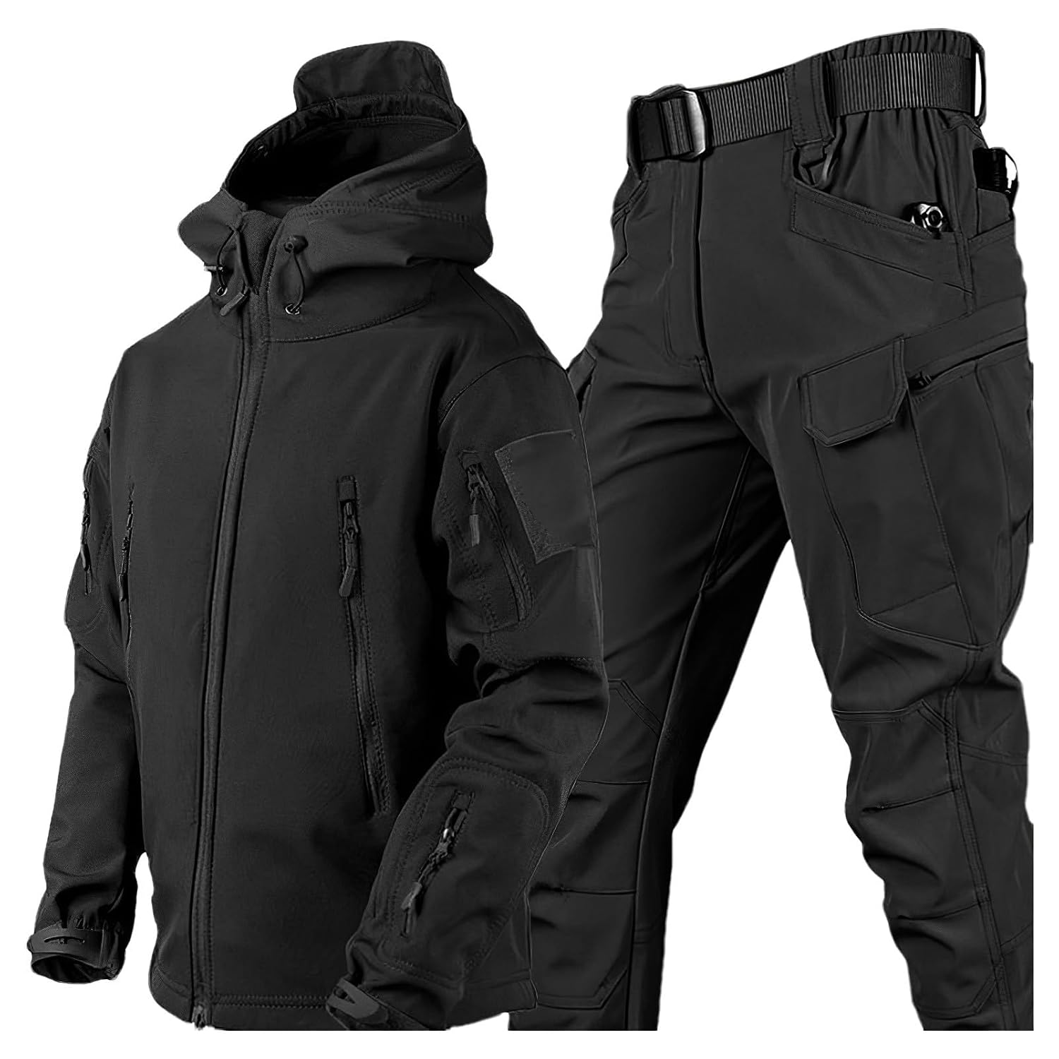 Hombre Chaqueta Táctica de Capucha & Pantalones Softshell Trajes para Aire Libre Pesca Senderismo Camping
