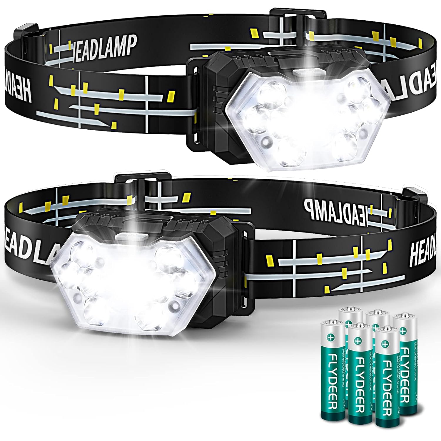 Linterna Frontal LED(2 Unidades/1 Unidad), 2000 Lúmenes Super Brillante Linterna Cabeza, 6 Modos de Iluminación, IPX5 Impermeable Luz Cabeza para Niños Adultos, Correr, Camping, Pesca