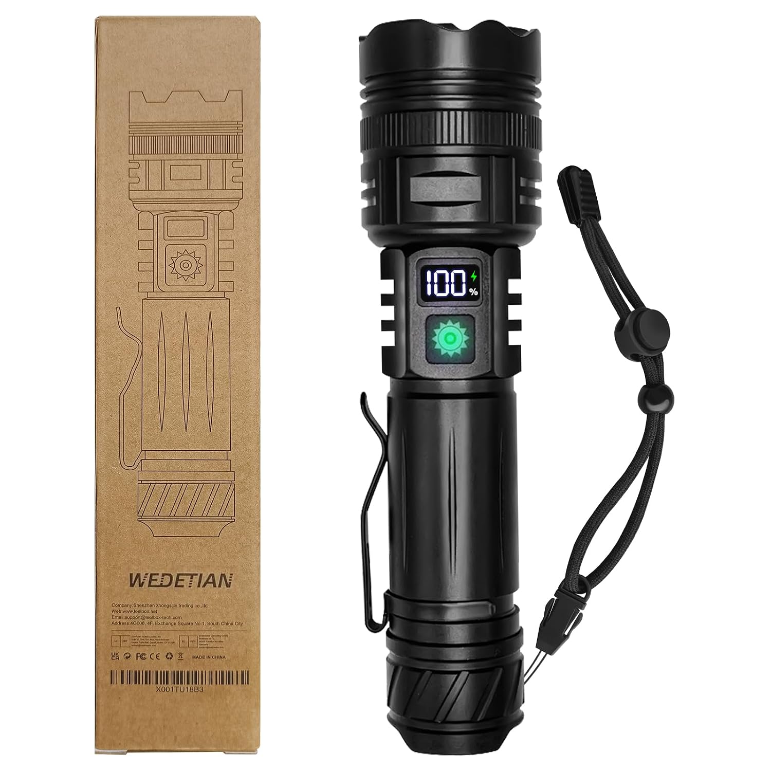 Linterna LED Alta Potencia 30000 Lúmenes, Recargable USB Táctica Militar XHP70.2 Con Zoom y COB, IPX67 Impermeable 5 Modos Portátil (1 Pieza)