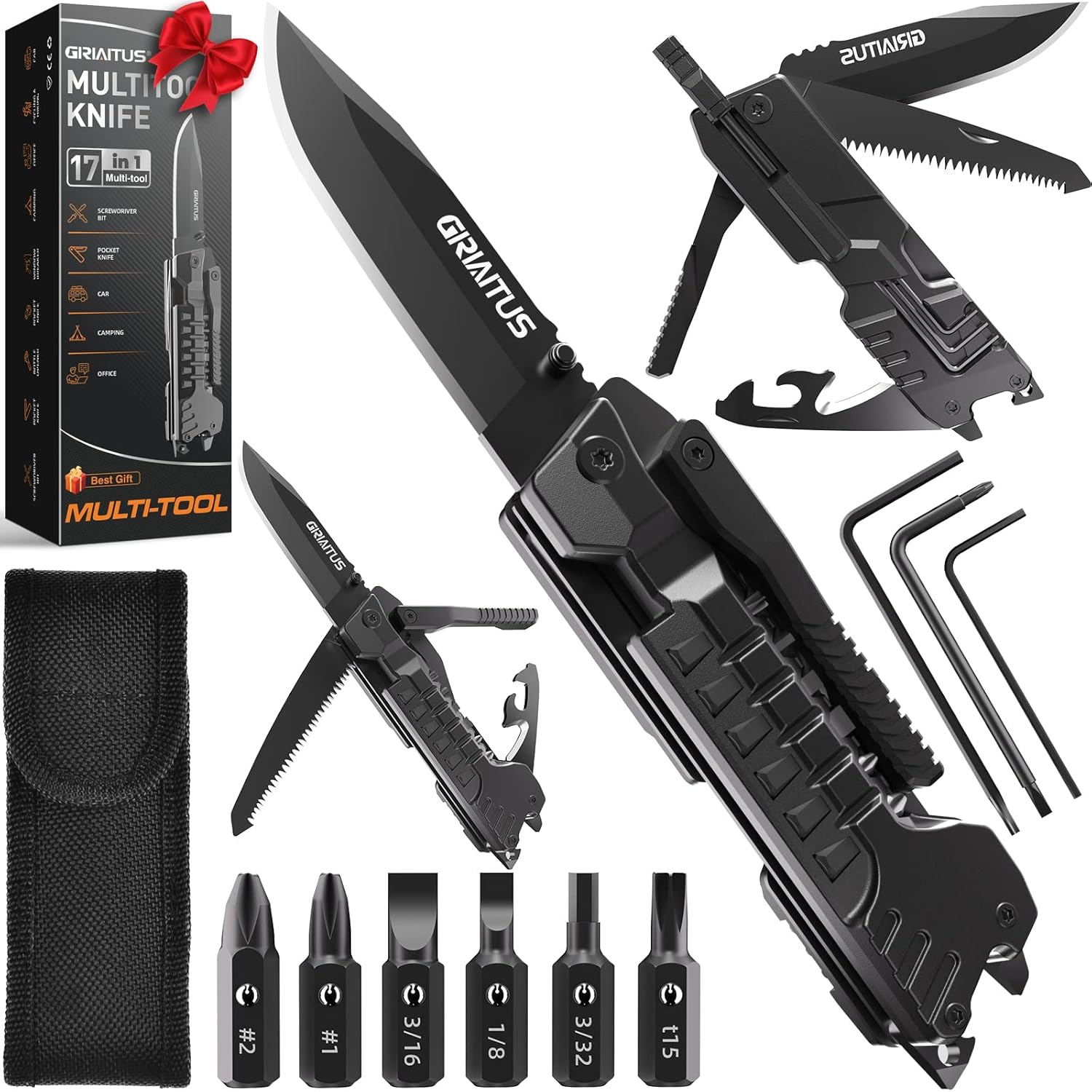 Navaja Multiusos 17en1 Herramientas Multiusos Cuchillo con Palillos para Encender Fuego, Abrelatas, Sierra, Silbato, Regalos para Hombres Mujer Papa