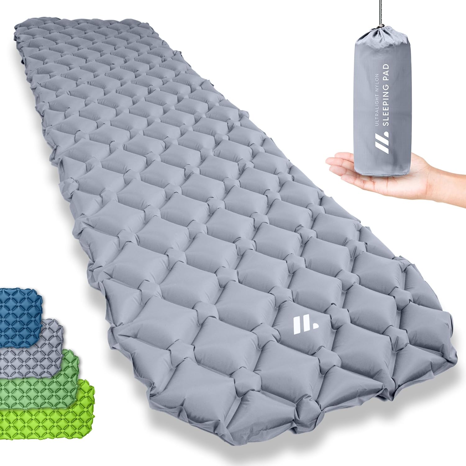 NORDMUT® Colchoneta Ultraligera [con Kit de Reparación] – Colchón Inflable de Camping, Tamaño Compacto – Colchoneta Outdoor Impermeable para Tienda & Festivales (Gris)
