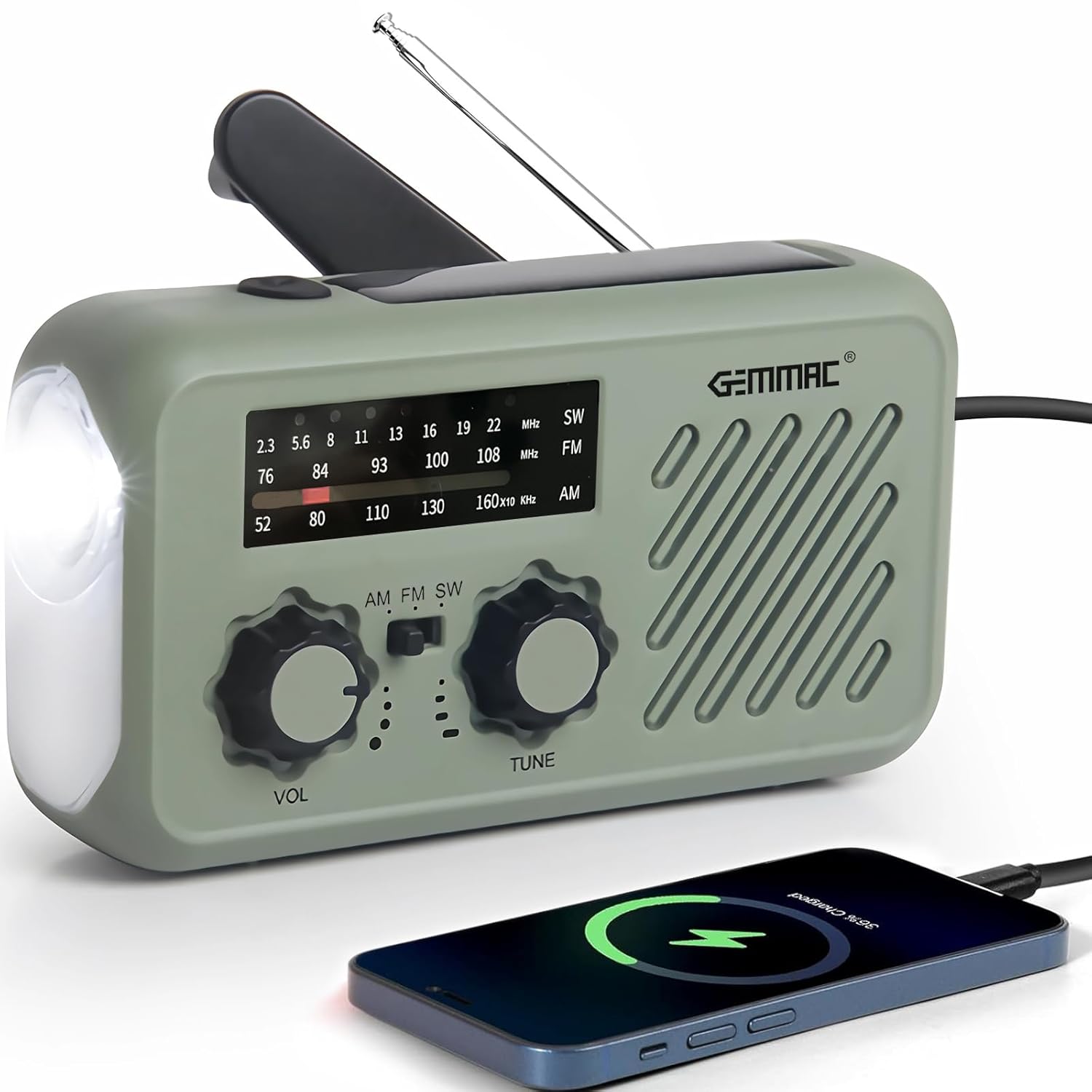 Radio de Emergencia Portátil, FM/Am Emergency Radio con Solar Recargable Radios de Dinamo con Manivela con Linterna LED y Luz de Lectura 2000m Ah Powerbank SOS Alarma USB de Camping al Aire Libre