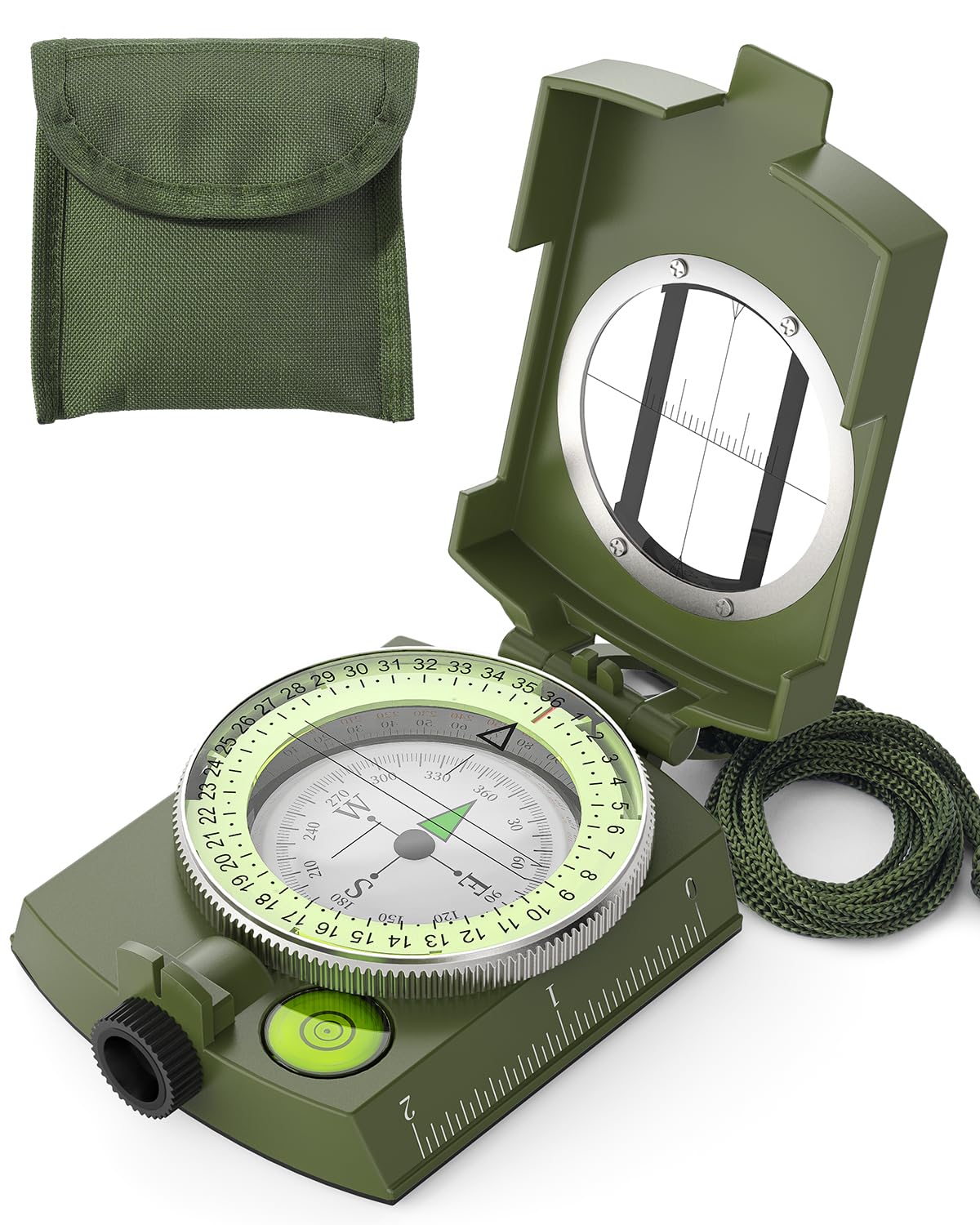 Sportneer Brújula de Marcha Militar, brújula de Bolsillo Profesional, brújula con Correa de Transporte para Caza, Senderismo y Actividades, Camping al Aire Libre, Resistente al Agua y a los Golpes