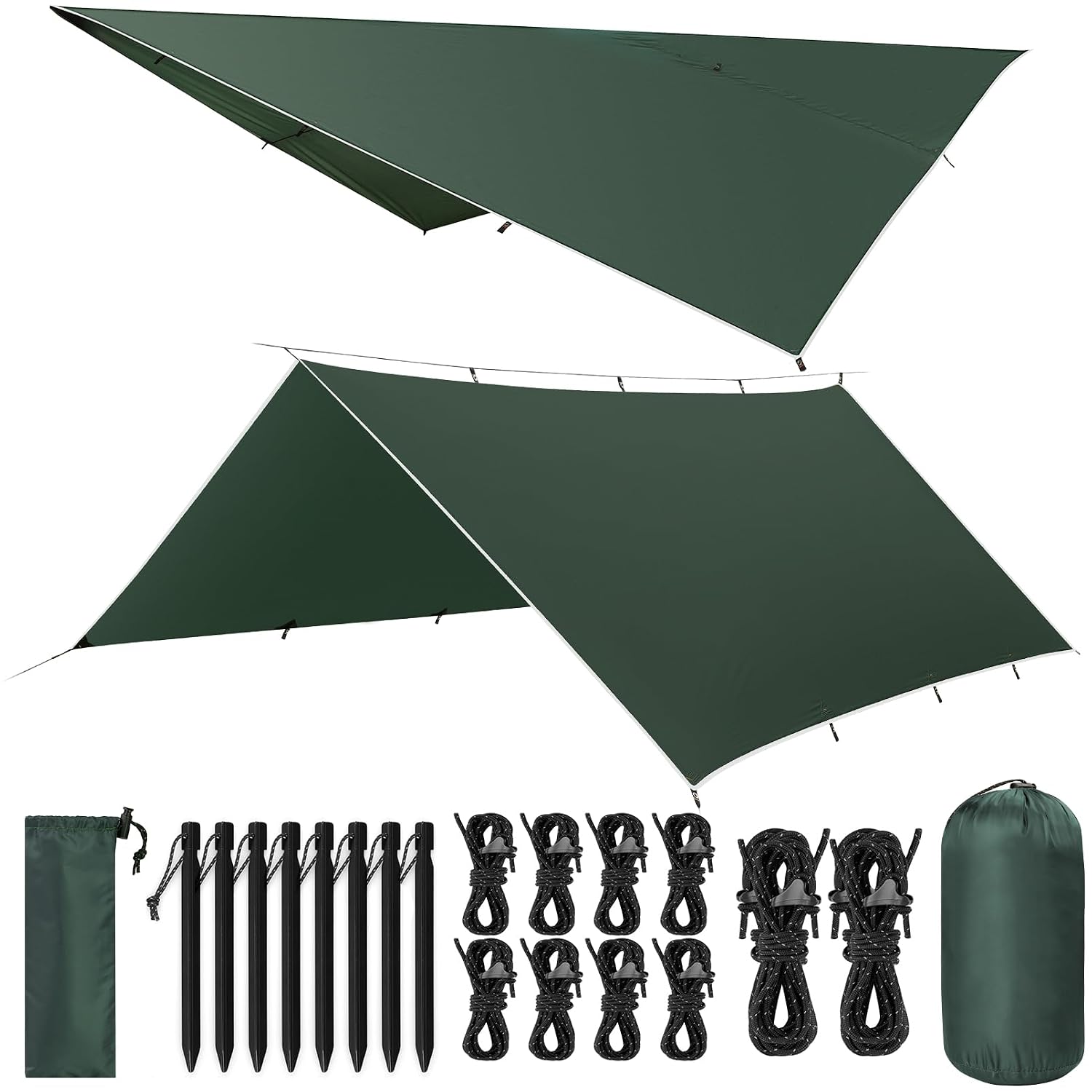 Toldo Camping 3 X5 M Impermeable, Ultraligero y Portátil Toldo de Refugio, Tienda de Campaña Hamaca, Protección UV, Anti Desgarro, Tarp para Picnic Pesca Camping Senderismo(Verde Oscuro)